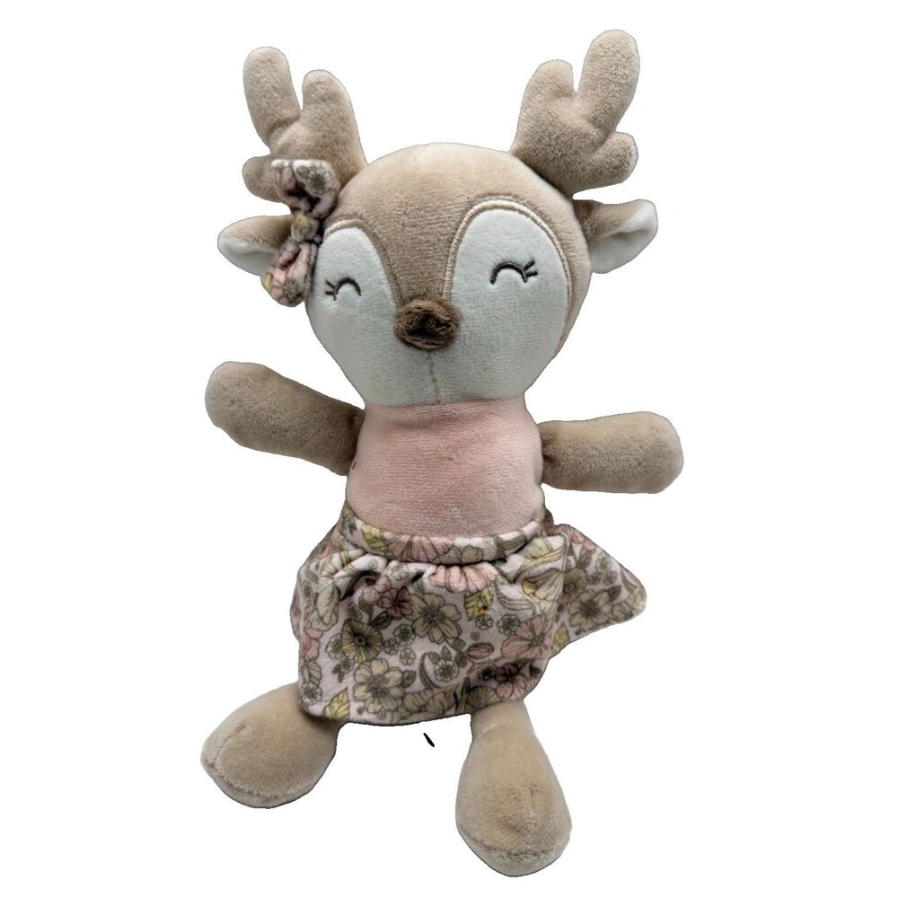 Chickpea Plush Deer Tan Pink Floral Skirt 11” Very Soft Stuffed Animal Washable
